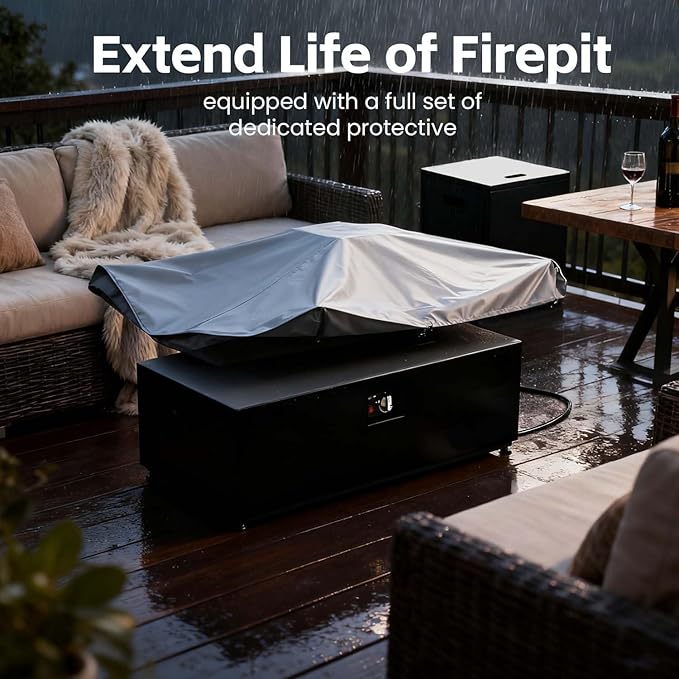 42" Propane Outdoor Fire Pit Table, 55,000 BTU Rectangular Aluminum Firepits with Tank Table and Waterproof Cover