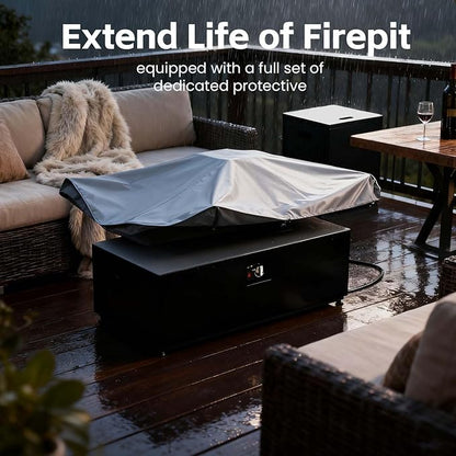 42" Propane Outdoor Fire Pit Table, 55,000 BTU Rectangular Aluminum Firepits with Tank Table and Waterproof Cover
