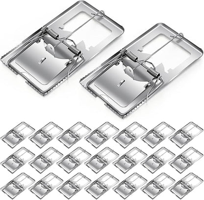Qualirey 24 Pcs Classic Metal Rat Traps Reusable Mouse Trap Humane Effective Snap Rat Killer That Work for Indoor Outdoor Mice Voles and Small Rodents Control(Silver)