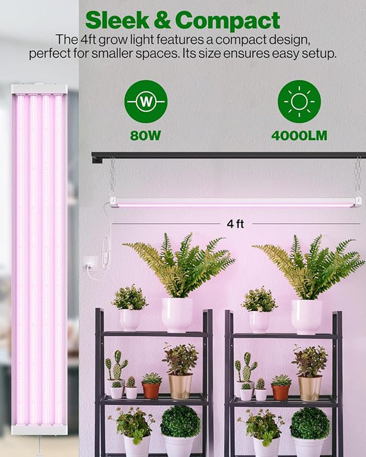 Sunco 4FT LED Grow Lights Full Spectrum for Indoor Plants 80W Integrated Suspended Fixture, Plug in Linkable, for Indoor Greenhouse Year Round Plant Seedling Grow Lamp Super Bright 2 Pack