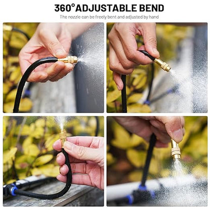 360° Adjustable Drip Irrigation System - 30FT Garden Watering System with 10 Nozzles, Garden Irrigation System, Greenhouse Accessories, Atomizing System for Yard, Lawn, Plants, 5/16 inch Hose