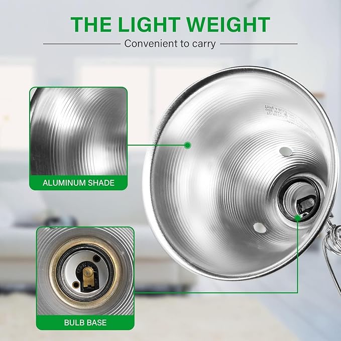 Simple Deluxe Clamp Light with 5.5 Inch Adjustable Aluminum Reflector, Suit for E26 Socket Max 60 Watt Lamp (No Bulb Included), 6 Feet 18/2 SPT-2 Cord, 1 Pack