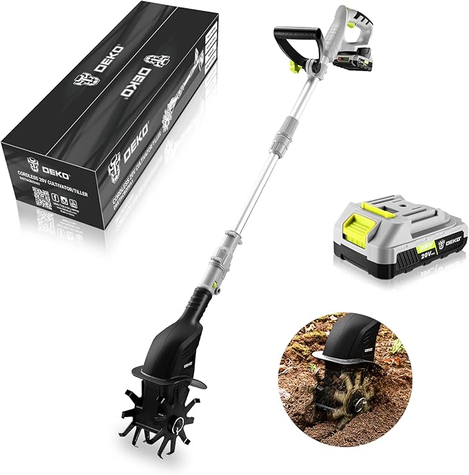 Cordless Electric Garden Tiller: DEKOPRO Power Cultivator for Effortless Soil Cultivation in Flower Beds, Vegetable Gardens, Lawns-Lightweight Lawn Yard Garden Tiller for Women & Seniors