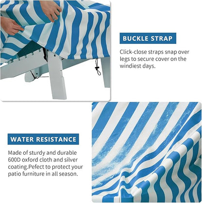 Adirondack Chair Covers Waterproof, Patio Chair Covers, Water Resistant Outdoor Furniture Protection, Heavy Duty With Air Vents, 30W 33D 33H Inches, Blue and White Stripe Pattern