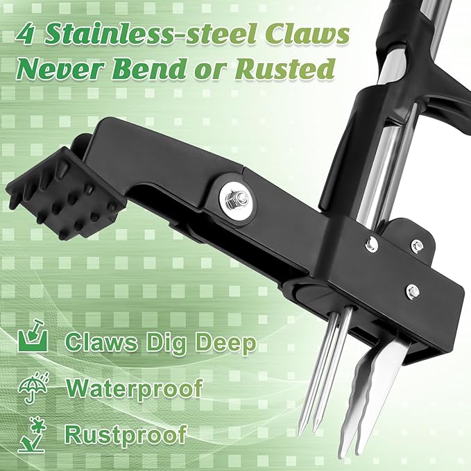 4-Claw Weed Puller Tool Stand Up Heavy Duty, 40'' Long Weeding Tool with Long Handle Stainless Steel Claws Gardening Weed Pulling Tool for Lawn and Garden [ 2024 Upgrade Version]