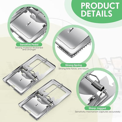 Qualirey 24 Pcs Classic Metal Rat Traps Reusable Mouse Trap Humane Effective Snap Rat Killer That Work for Indoor Outdoor Mice Voles and Small Rodents Control(Silver)