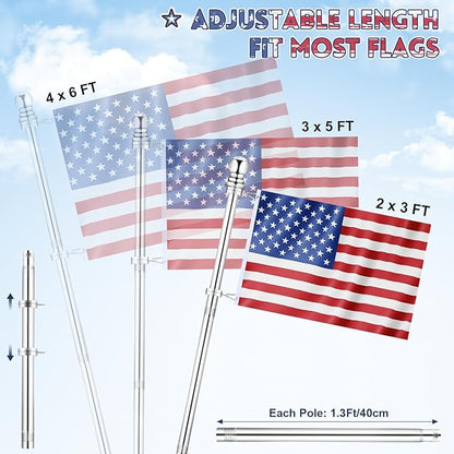REERON House Flag Pole Kit, 5 FT Metal Spinning Flag Poles Kit, 1" Tangle Free Stainless Steel Flagpole with 360° Flagpole Rings & 2-Position Bracket for Outside House Porch Wall Mount for 3x5 Flag