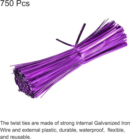 MECCANIXITY Foil Twist Ties 7" 18cm Metallic Plastic Closure Tie for Tying Bread, Candy, Cookies, Gift Bags Arts Crafts Ties Purple Pack of 750