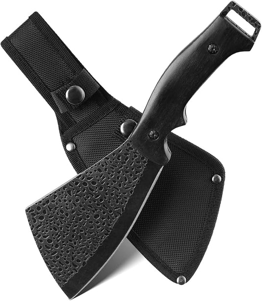 11 Inch Hatchet with Sheath, Small Compact Machete Axes, Fixed Blade Full Tang Camping Tactical Knife for Woodworking, Garden Machete Axe with Sheath for Bushcraft Yards Bushes Wood, A2BK