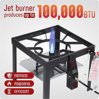 100 QT Seafood Boil Pot Stock Pot and 10,0000 BTU Propane Stove,Aluminum Seafood Boiling Kit with Strainer Basket,Heavy Duty Propane Burner For Outdoor Cooking Seafood Shrimp Crawfish Boiling