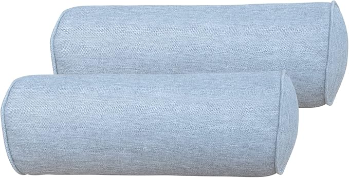 Indoor/Outdoor Bolster Pillows, 16x6 inches Solid Round Lumbar Cylinder Throw Pillows for Outdoor Furnitures, Set of 2, (Light Grey)