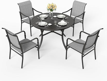 HERA'S HOUSE 5 Pieces Outdoor Dining Sets, Round Table with 4 Armrest Chairs, Patio Table and Chairs for Lawn Porch Backyard Restaurant
