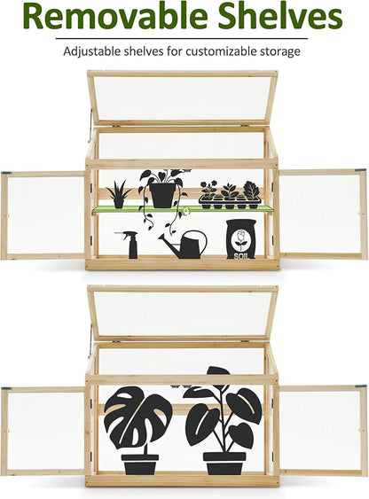 MCombo 2-Tier Wooden Cold Frame Garden Greenhouse Raised Flower Planter Shelf Bed Protection 6057-0160 (Natural)