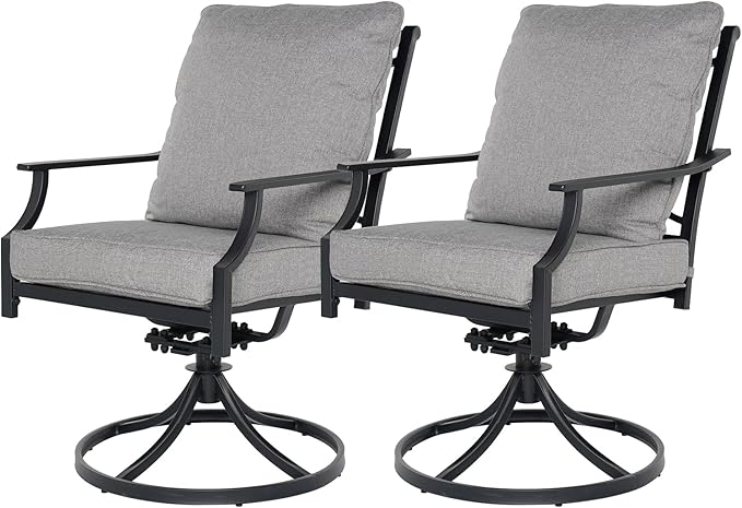 Grand patio Dining Chairs Set of 2，Outdoor Swivel Patio Dining Chairs Set of 2，Swivel Rocker Dining Chair，Outdoor Dining Chairs with Grey Cushions, Patio Chairs for Outside, Garden Lawn Porch