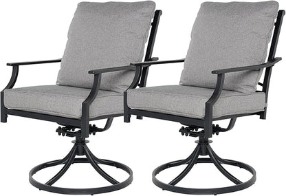 Grand patio Dining Chairs Set of 2，Outdoor Swivel Patio Dining Chairs Set of 2，Swivel Rocker Dining Chair，Outdoor Dining Chairs with Grey Cushions, Patio Chairs for Outside, Garden Lawn Porch