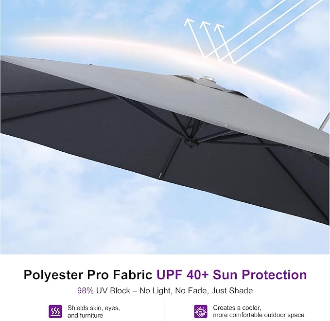 PURPLE LEAF 8' X 10' Swivel Outdoor Patio Aluminum Umbrella with Base Left-right Tilting Cantilever Offset Umbrella with UV Resistant Heavy Duty Fabric for Deck Pool Patio Backyard, Graphite Grey
