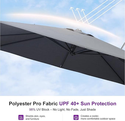 PURPLE LEAF 8' X 8' Swivel Outdoor Patio Aluminum Umbrella with Base Left-right Tilting Cantilever Offset Umbrella with UV Resistant Heavy Duty Fabric for Deck Pool Patio Backyard, Graphite Grey