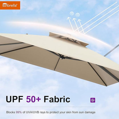 PURPLE LEAF 10 Feet Sunbrella Cantilever Umbrella Outdoor Double Top Large Offset Hanging 360° Rotation Square Umbrella for Garden Patio Deck Pool Backyard Spectrum Sand