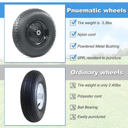 2-Pack of 4.80/4.00-8 Pneumatic Tire and Wheel,2PR (Air Filled)- 5/8"or 3/4" Powdered Metal bushings and 3"or 6"Center Hub,for Wheelbarrow,Garden and Utility Cart,Trolley,Wagon and More (MYTT4008-2)