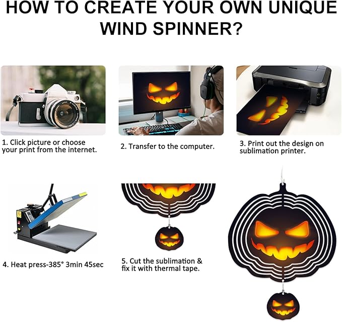 Halloween Sublimation Wind Spinner Blanks, Halloween Party Decorations Pumpkin Shape 10 inch, for Backyard, Garden, Home Decoration, 2 PCS