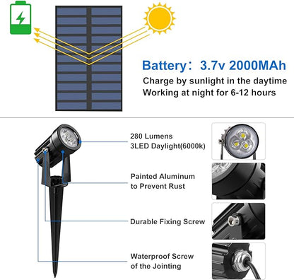 Solar Spot Lights Outdoor, Solar Landscape Spotlights IP65 Waterproof 9.8ft Cable, Auto On/Off Outdoor Wall Lights for Garden Yard Driveway Porch Walkway Pool (6000K White 2 Pack)