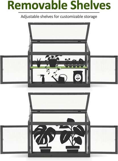 MCombo 2-Tier Wooden Cold Frame Garden Greenhouse Raised Flower Planter Shelf Bed Protection 6057-0160 (Dark Grey)