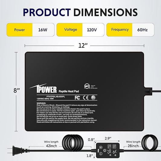 iPower 8 by 12 Inch 16W Reptile Heating Pad with Adjustable Thermostat, Under Tank Warmer Terrarium Heat Mat for Turtles/Snakes/Lizards/Frogs, 2 Pack