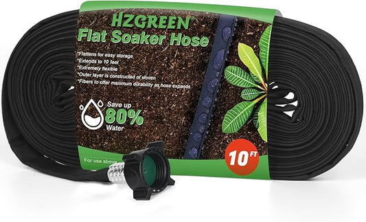 Flat Soaker Hose 10 FT,Drip Hose for Garden Beds Linkable Irrigation System Lightweight and Easy Watering for Tree Plant and Save 80% Water for You (10FT)