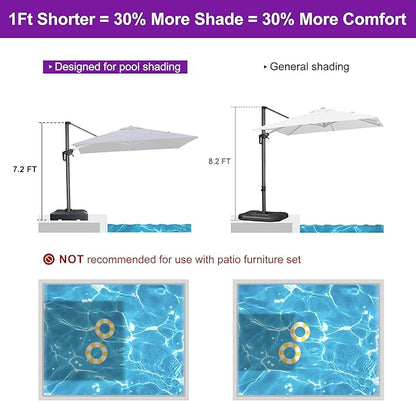 PURPLE LEAF 8' X 8' Patio Umbrella with Base for Pool 7' High Offset Outdoor Cantilever Umbrella Swimming Pool Umbrella with 360°Rotation for Poolside Navy Blue