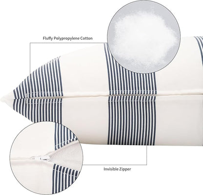 2 Pack Outdoor Throw Pillows 21x15 Inch Water-Resistant Decorative Pillow Cushions with Insert for Patio Garden Porch, Blue Stripe