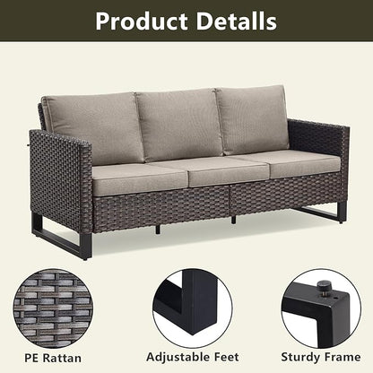 Rilyson Wicker Outdoor Patio Furniture Set - 5 Piece Patio Conversation Set with 2 Swivel Rocker Chairs,2 Rattan Ottoman and 1 Couch for Outside Porch Deck Backyard Garden(Brown/Grey)