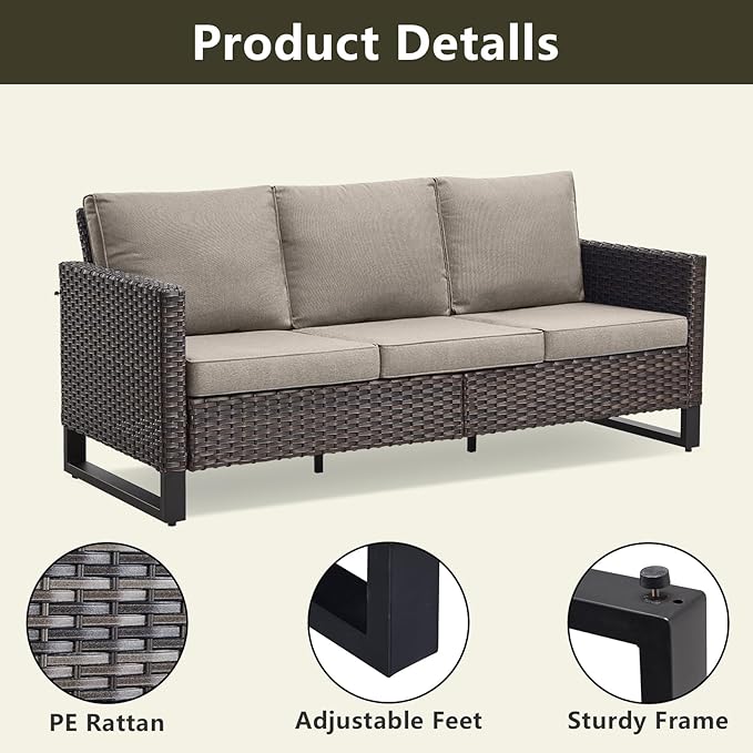 Rilyson Wicker Outdoor Patio Furniture Set - 8 Piece Patio Conversation Set with 4 Swivel Rocker Chairs,2 Rattan Ottoman,1 Couch and 1 Metal Coffee Table for Outside Porch Deck Backyard(Brown/Grey)