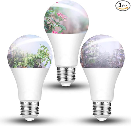 LED Grow Light Bulb for Indoor Plant 9W A19 Plant Light Bulb for Winter with 5000K Red Blue 100W Equivalent Full Spectrum E26 Grow Light Bulb for Seed Starting, Flowers, Hydroponic, Succulents, 3 Pack