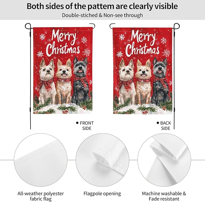 Christmas Dogs Garden Flag Vertical Double Sided Outdoor Yard Flags 12.5x18 Inch Burlap Banners Vertical Double Sided for Outdoor Decor Lawn