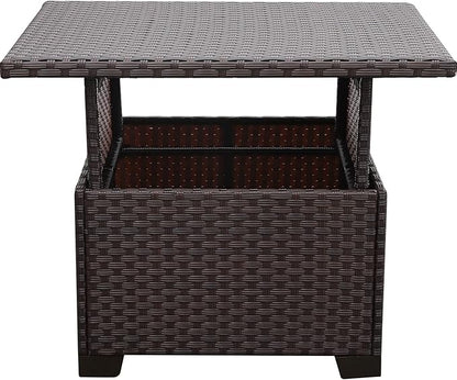 Outdoor Table with Storage Outside Patio Table Wicker Convertible Coffee Table All-Weather Rattan Coffee Table, Brown