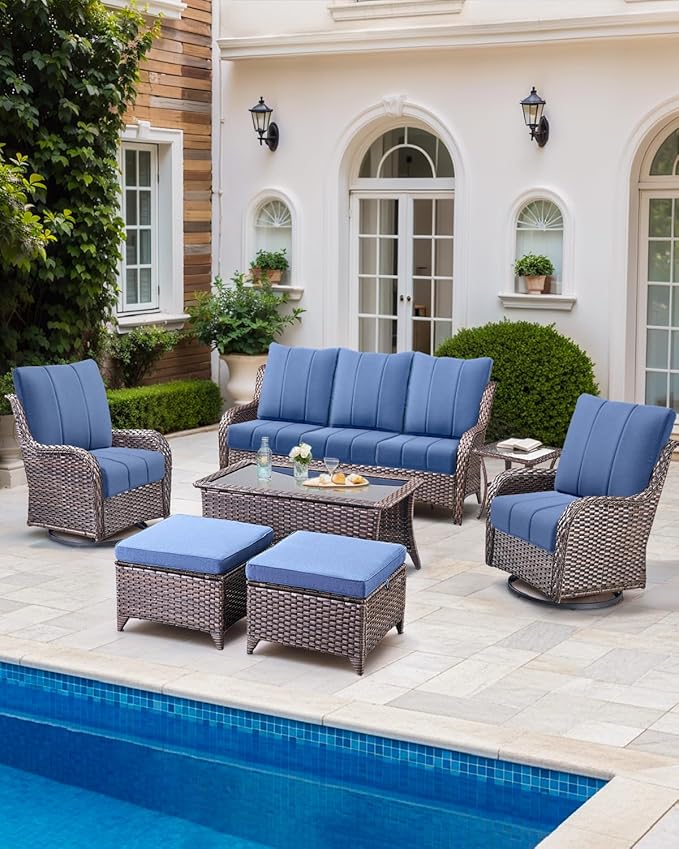 Luxury 24x24x6 Inch Kitty Patio Sofa Cushions Set of 3 - Memory Foam Deep Seat Water-Resistant Patio Cushion for Dining Rocking Swivel Chairs Loveseat Sectional Couch - Navy Blue