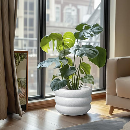 SQOWL Ceramic Planter Pot - 10 Inch Plant Pot with Drainage Hole Large Planter for Indoor Plants Outdoor Flower Pot Decorative Plant Pot for Garden Bathroom Decor White