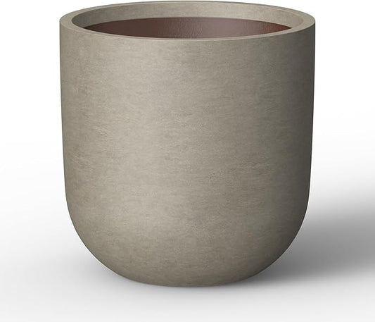 Kante 11.0" Round Concrete Planter, Large Cylinder Plant Pot with Curved Bottom and Drainage Hole, for Indoor and Outdoor Use – Garden or Patio, Weathered Concrete Finish with Warm Brown Interior
