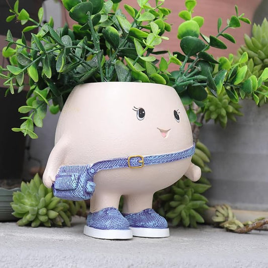 Smily Face Planter Pot with Cute Bag Resin Head Planters for String of Pearls Plant Live Unique Succulent Pots with Drainage Hole for Indoor Outdoor Plants Gift IdeaI for Mother Day