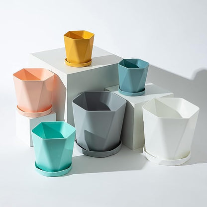 Sun-E Planters for Indoor Plants Flower Pots 7.6/6.5/5.1Inch Set of 3 Plant Pots for Outdoor with Drainage Holes and Saucers Modern Decorative Gift Idea (Ocean Blue)