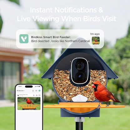 Birdkiss Smart Bird Feeder with Camera, Birds Watching Camera, Auto Capture Birds Videos & Motion Detection, AI Identify Species, Wireless Bird Feeders for Outdoors, Ideal Present for Mom