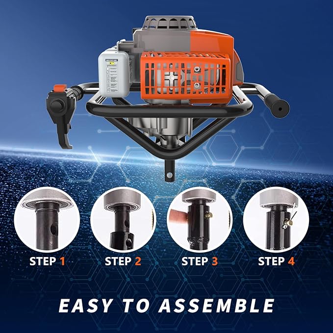 72cc 2-Stroke Auger Post Hole Digger with 2 Extension Rods & 6" & 8" Auger Bits - Gas Powered Earth Auger for Fencing, Gardening, Construction - Heavy Duty Digging Machine (72cc+2 Auger Bit(6"8"))