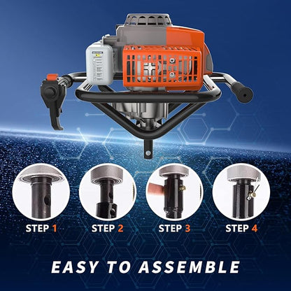 72cc 2-Stroke Auger Post Hole Digger with 2 Extension Rods & 6" & 8" Auger Bits - Gas Powered Earth Auger for Fencing, Gardening, Construction - Heavy Duty Digging Machine (72cc+2 Auger Bit(6"8"))