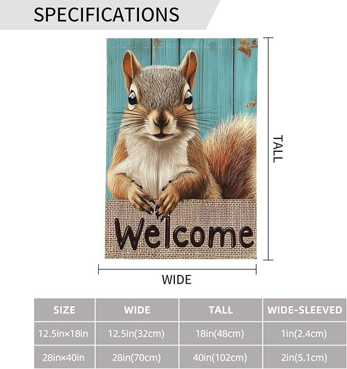 Squirrel Garden Flag Vertical Double Sided Outdoor Yard Flags 12.5x18 Inch Burlap Banners for House Lawn