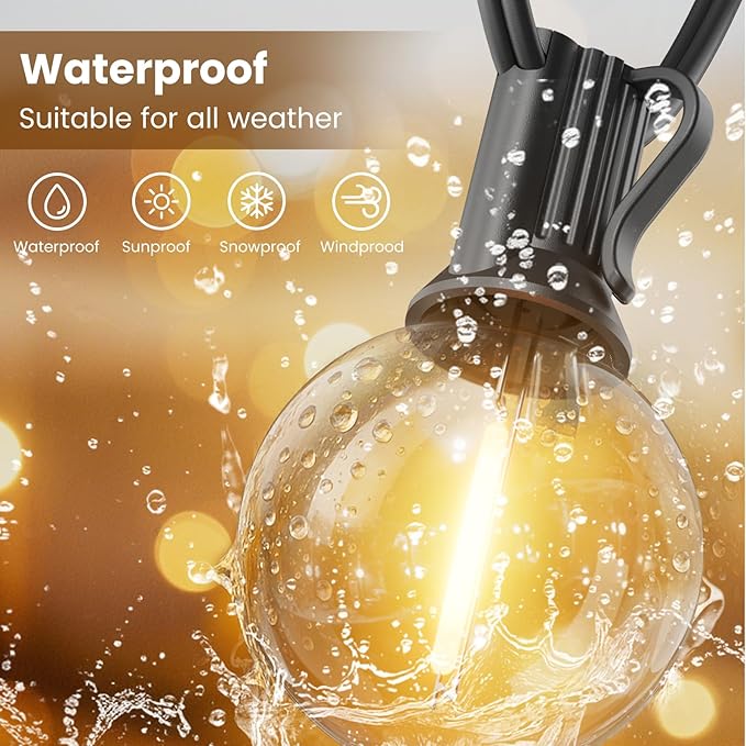RTTY Outdoor String Lights 200ft, 2 Pack 100ft G40 Led Patio Globe Lights with 52pcs Bulbs,Shatterproof Waterproof Connectable Outside Hanging for Porch Cafe Bistro Backyard Gazebo Balcony Deck Party