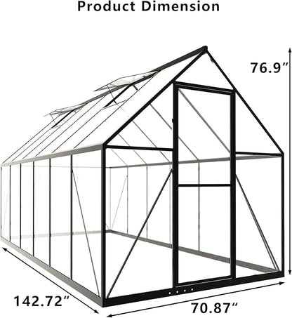 HOOYEAH Green Houses for Outside, 6 x 12 FT Polycarbonate Greenhouse with Lockable Door, Heavy Duty Winter Greenhouses for Outdoors, Aluminum Sunroom Plant Care House