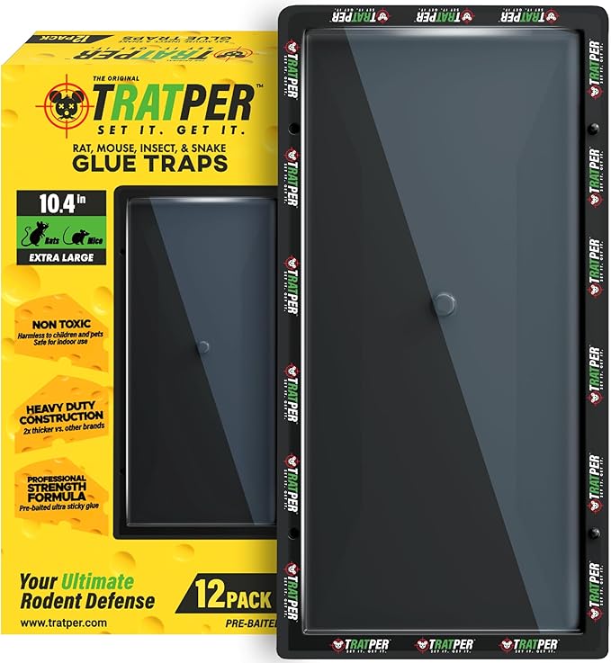 Glue Traps for Mice,Rat,Mouse,Snake,Lizard,Insect. 12 Pack. Extra Strength,Pre-Baited Adhesive.Heavy Duty Plastic Tray.Non-Toxic,Chemical-Free Pest Control for Home. 12Pack