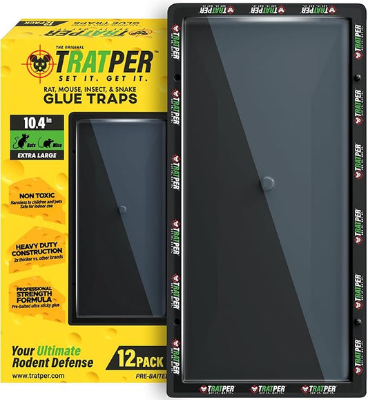 Glue Traps for Mice,Rat,Mouse,Snake,Lizard,Insect. 12 Pack. Extra Strength,Pre-Baited Adhesive.Heavy Duty Plastic Tray.Non-Toxic,Chemical-Free Pest Control for Home. 12Pack