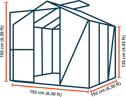 Greenhouse Jasmin 3 Aluminum Frame - 6.3 x 6.3 ft Approx. 6 mm Polycarbonate Panels - Bonus Base Frame and Automatic Vent Opener