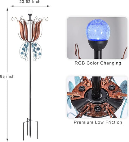 MUMTOP Wind Spinner Outdoor Large, 83 Inch Metal LED Wind Sculptures, Tulip Windmill for Yard Art, Garden Decor